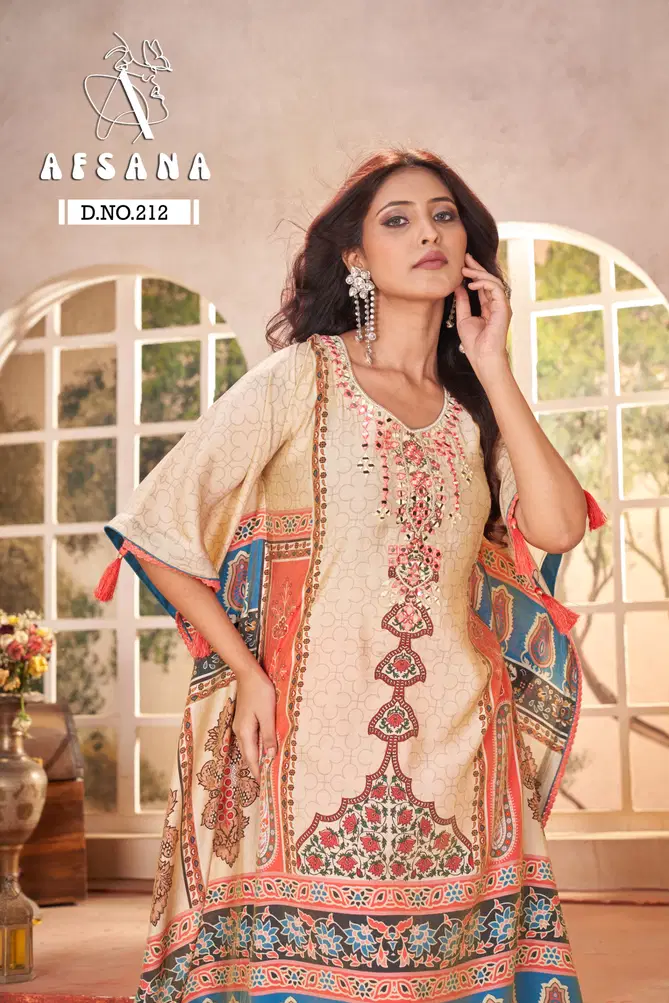 DN 212 By Afsana Modal Mirror Work Digital Printed Kaftan With Bottom Wholesale Price In Surat
